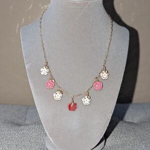 Elegant Floral Necklace with Pink and White Charms